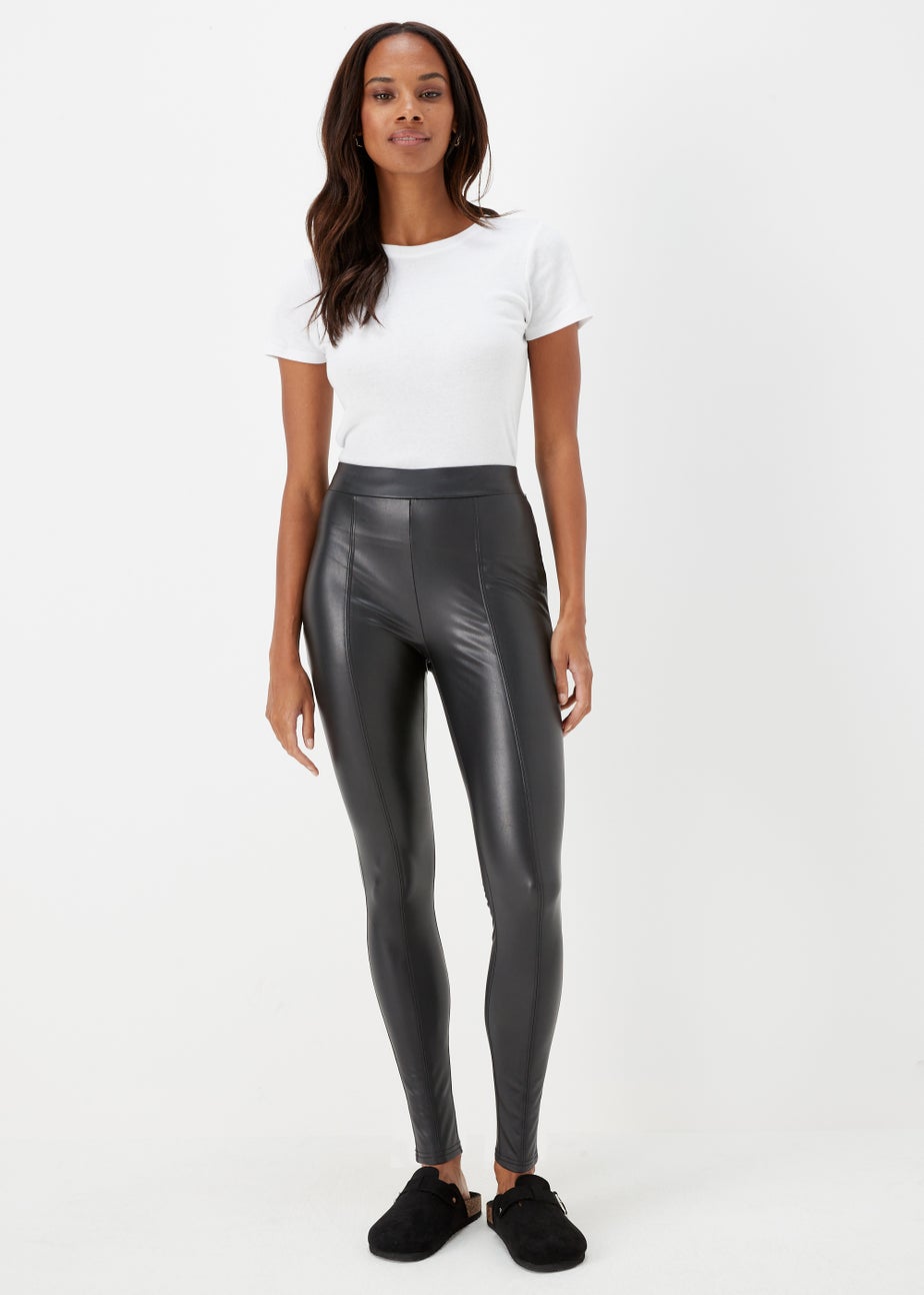 Black PU Seam Front Leggings