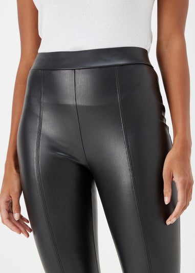 Black PU Seam Front Leggings