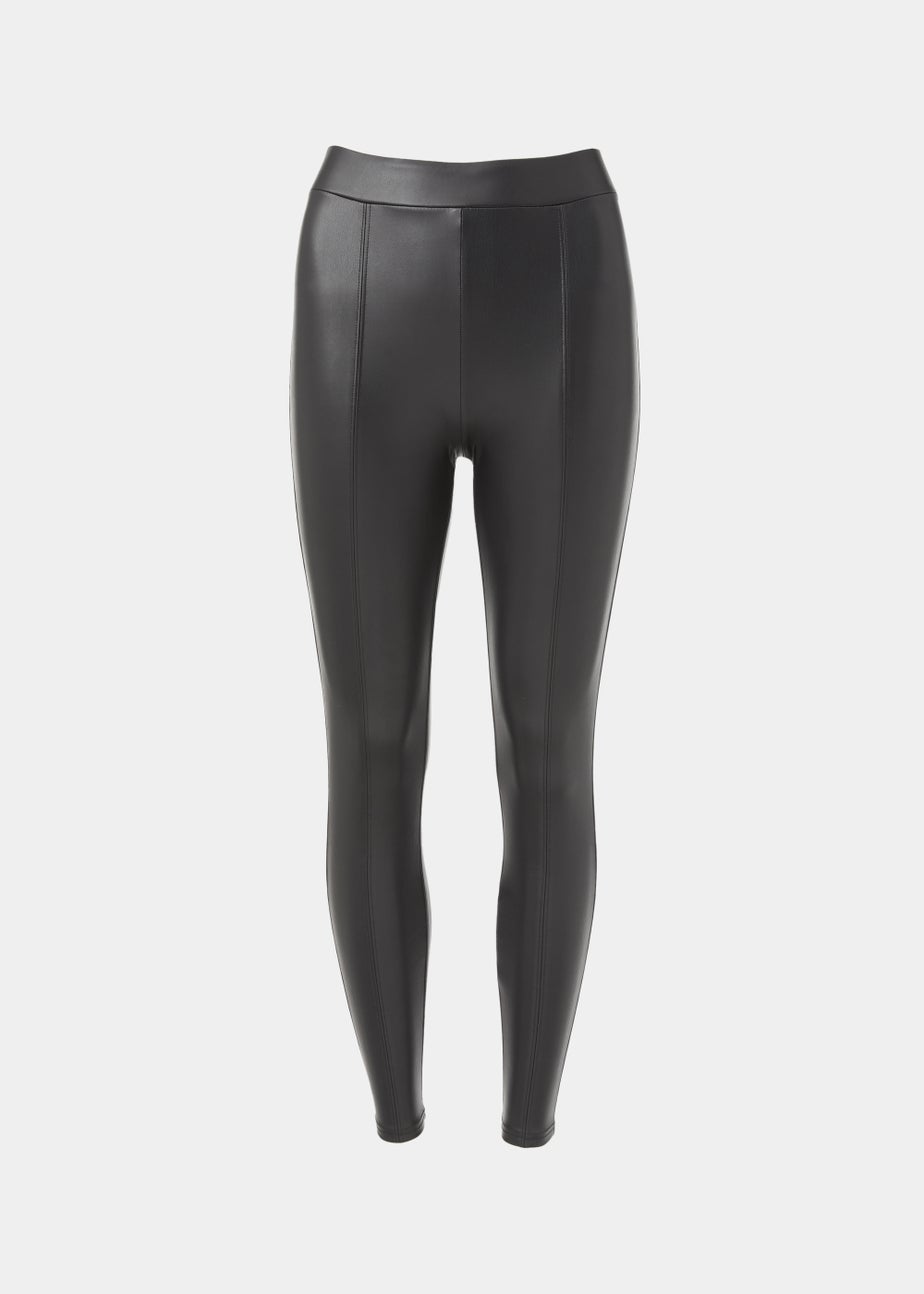 Black PU Seam Front Leggings