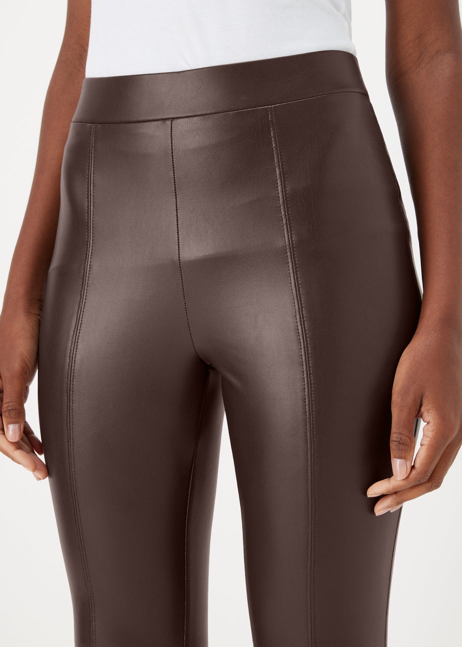 Dark Brown PU Seam Front Leggings