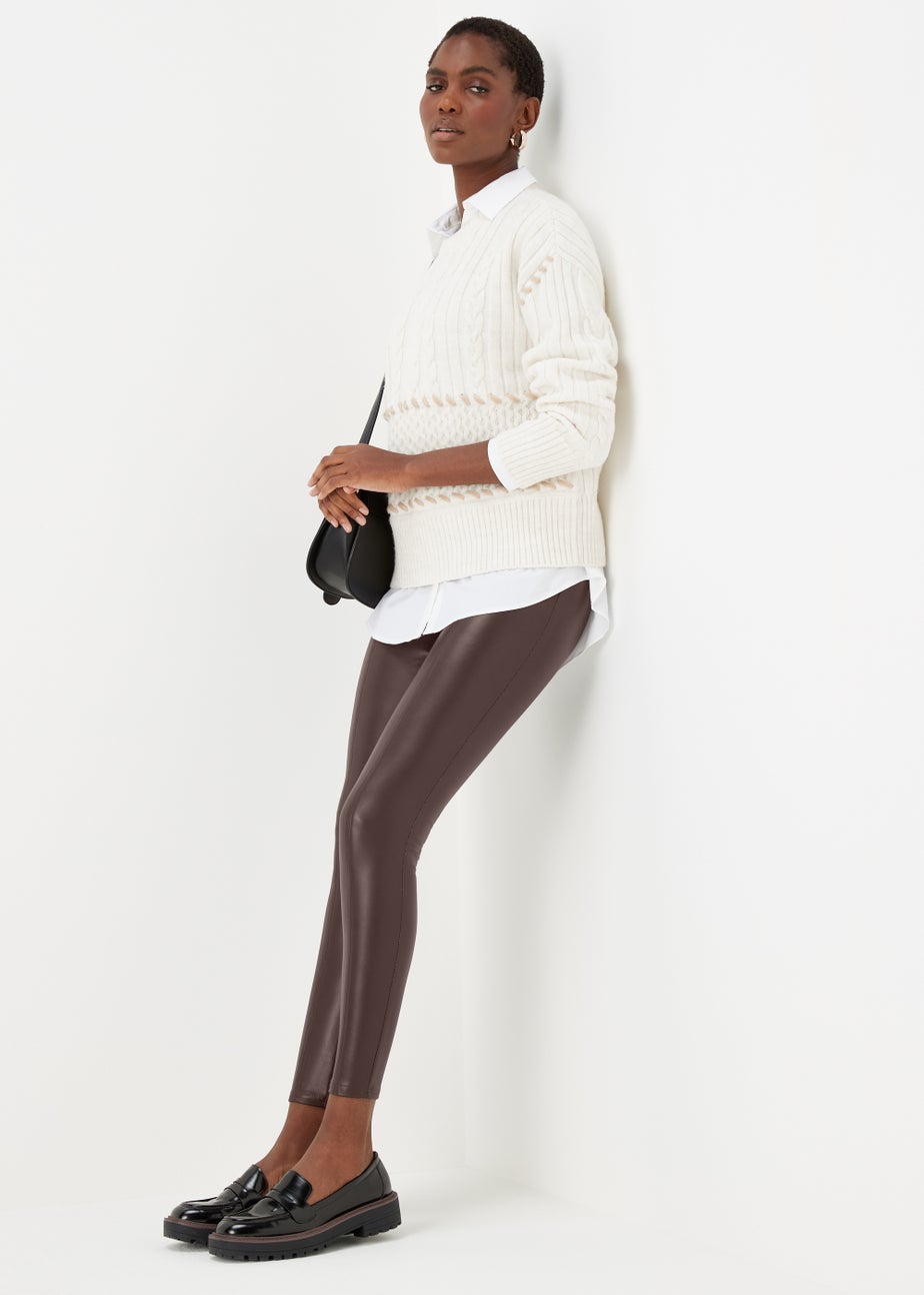 Dark Brown PU Seam Front Leggings