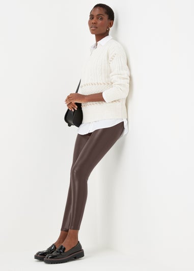 Dark Brown PU Seam Front Leggings