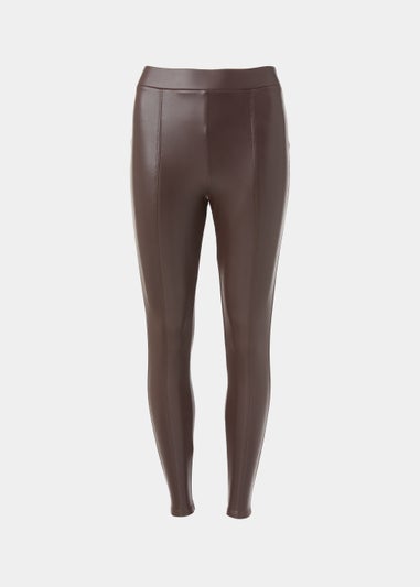 Dark Brown PU Seam Front Leggings