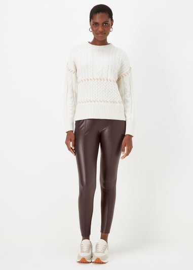 Dark Brown PU Seam Front Leggings