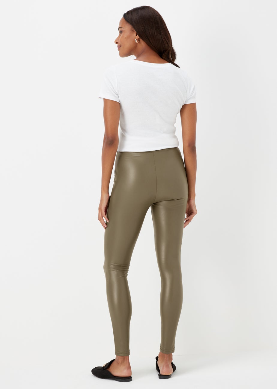 Khaki PU Seam Front Leggings