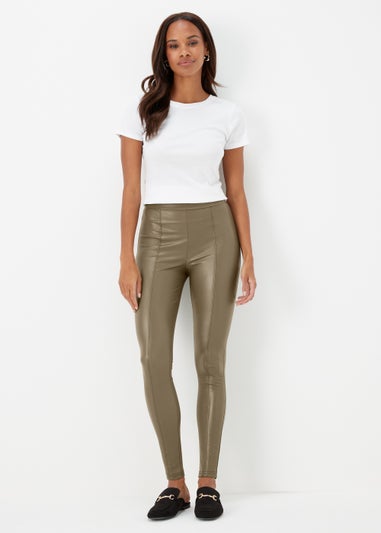 Khaki PU Seam Front Leggings