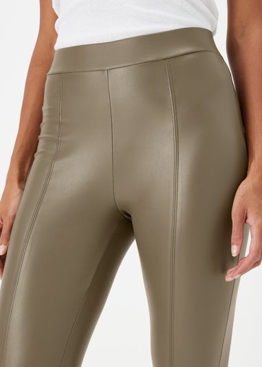 Khaki PU Seam Front Leggings