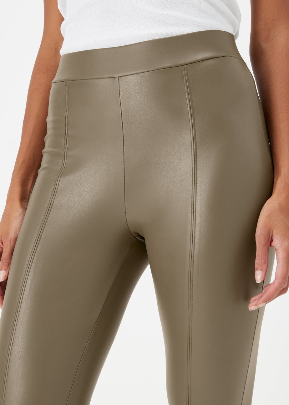 Khaki PU Seam Front Leggings