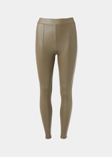 Khaki PU Seam Front Leggings