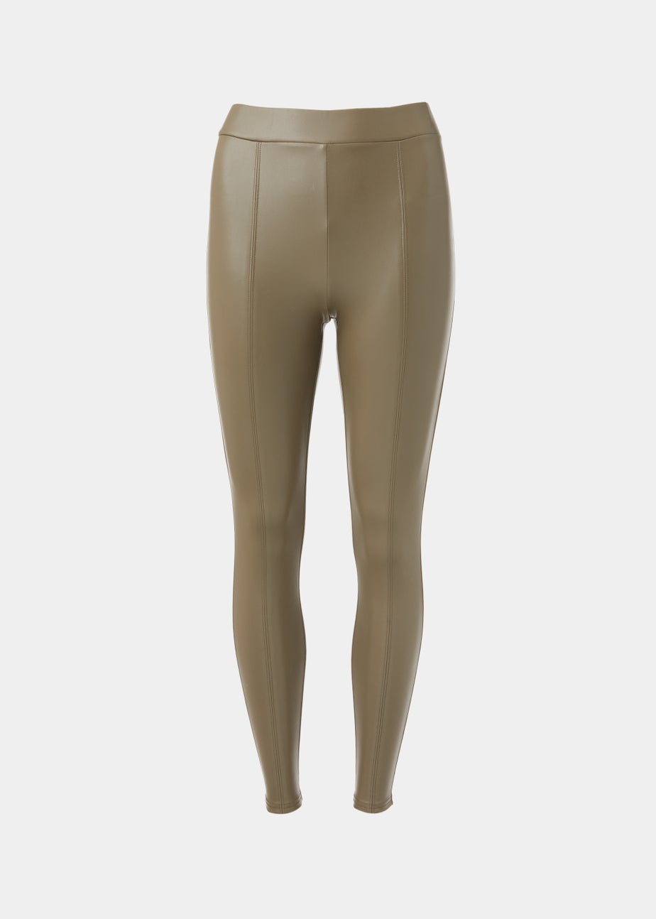 Khaki PU Seam Front Leggings