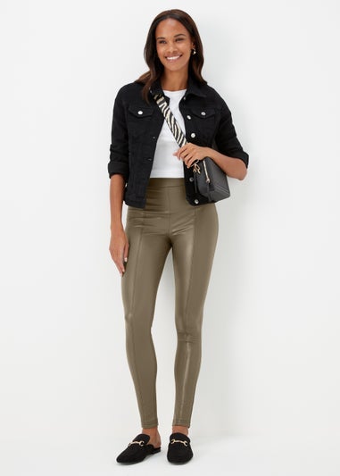 Khaki PU Seam Front Leggings