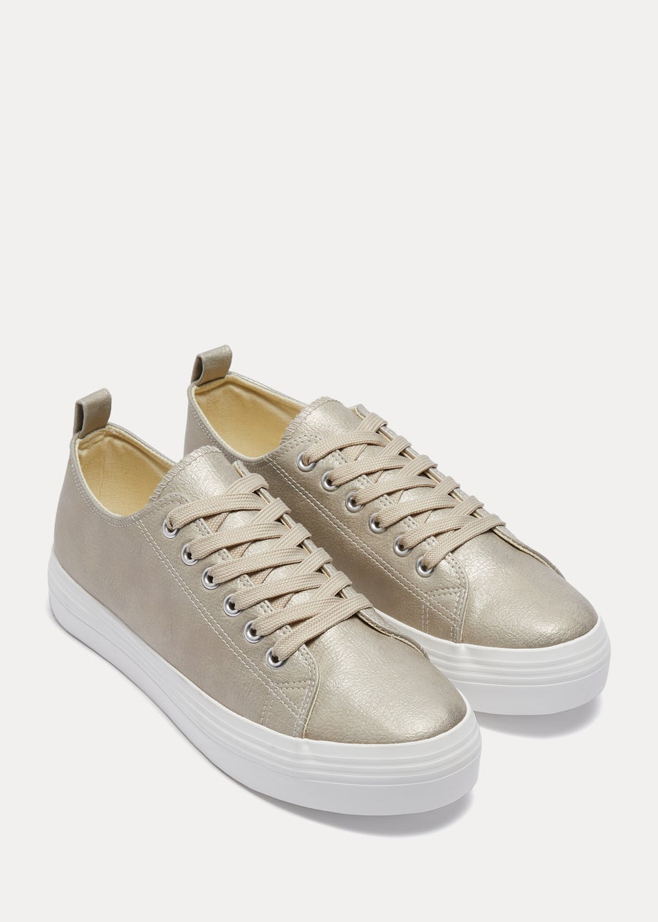 Gold Lace Up Platform Trainers Matalan