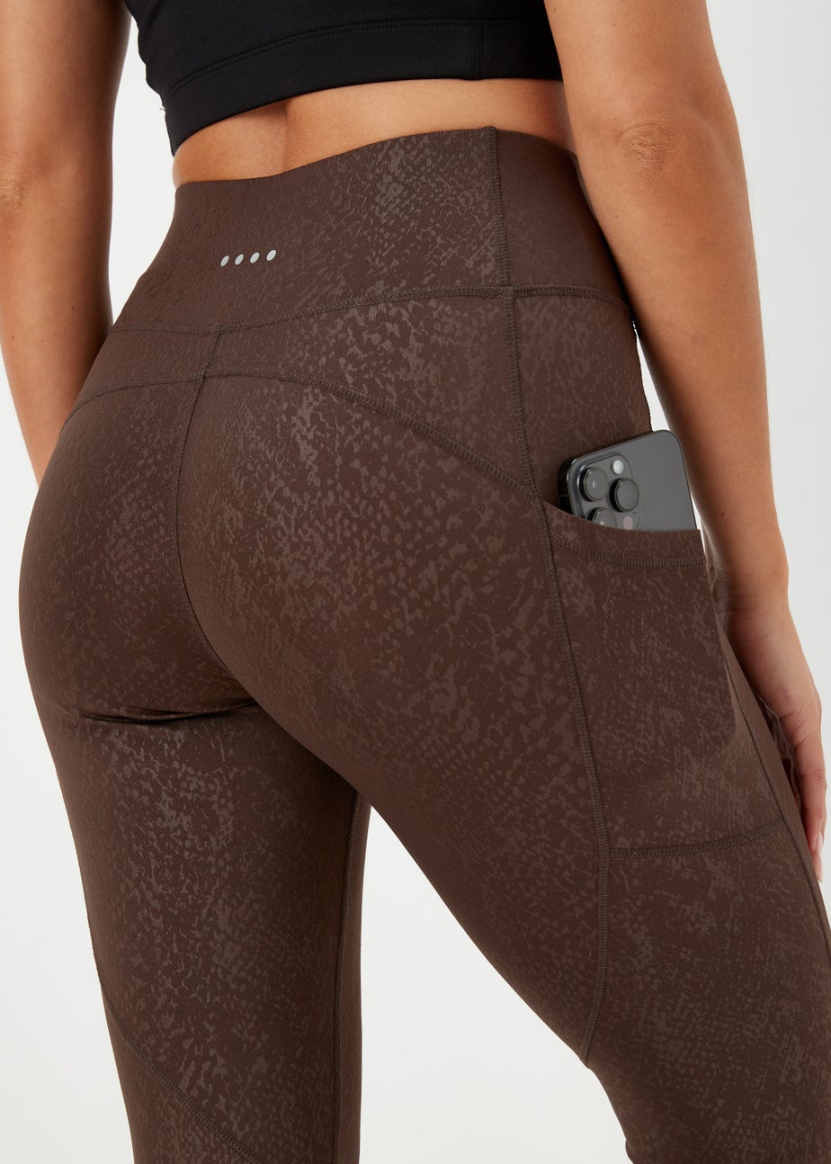 Souluxe Dark Brown Jacquard Sports Leggings