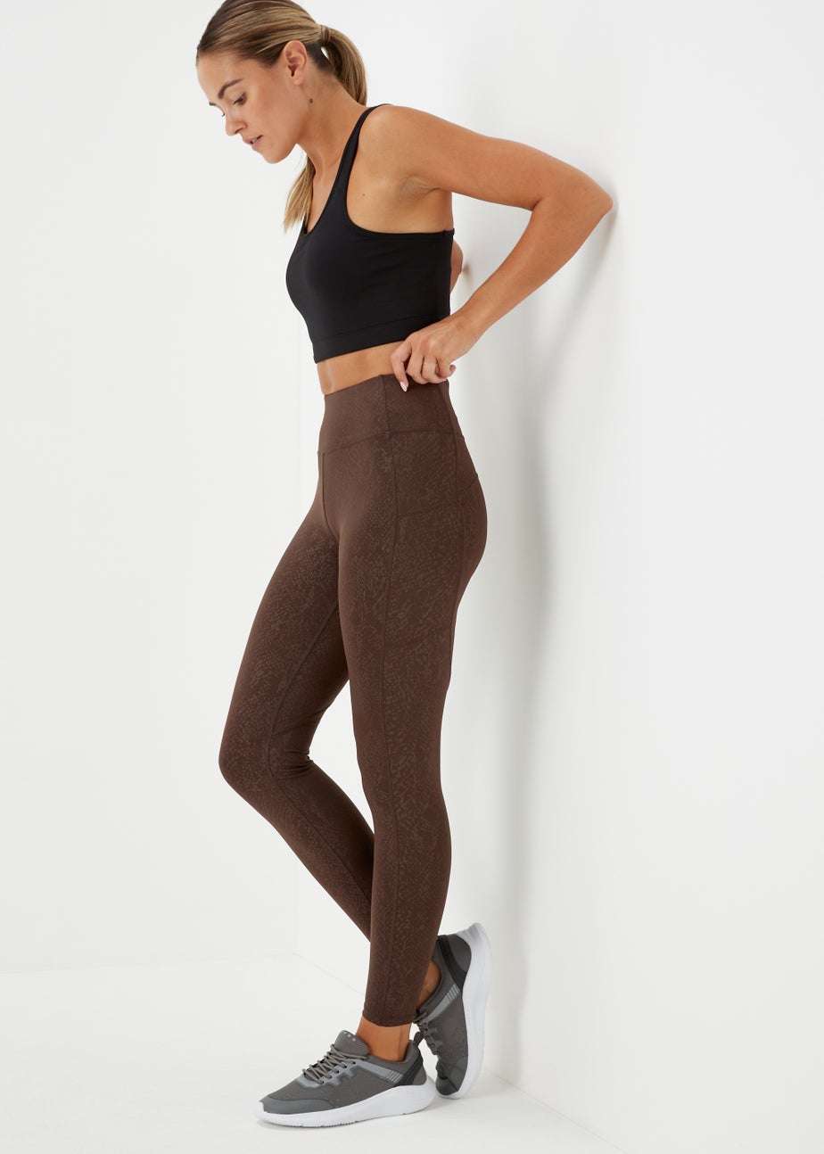 Souluxe Dark Brown Jacquard Sports Leggings