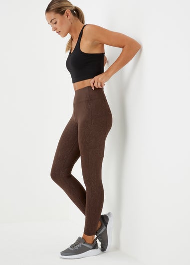 Souluxe Dark Brown Jacquard Sports Leggings