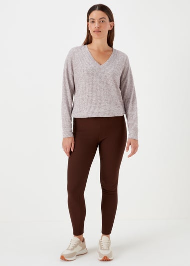 Brown Ottoman Ribbed Leggings
