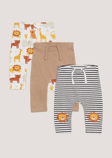 Baby 3 Pack Plain & Jungle Animal Leggings (Newborn-23mths)