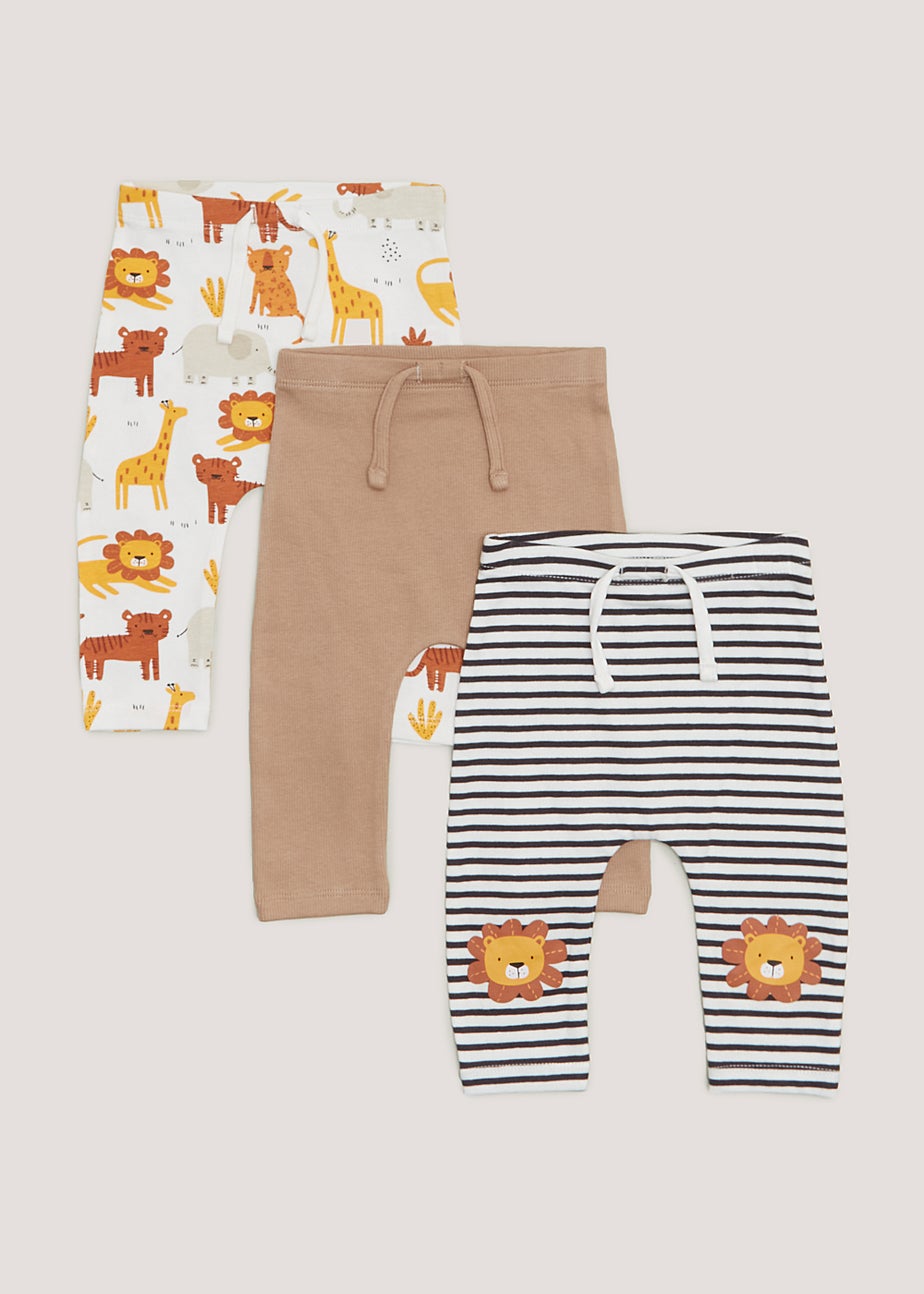Baby 3 Pack Plain & Jungle Animal Leggings (Newborn-23mths)