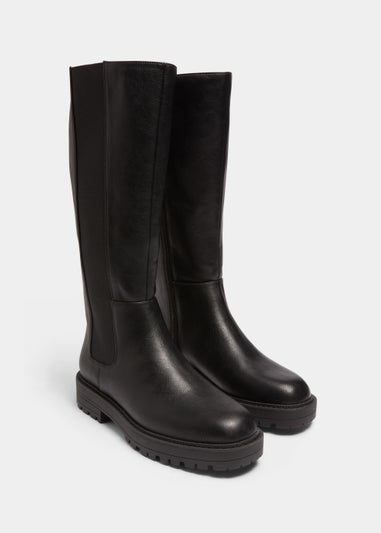 Black Cleated Knee High Boots