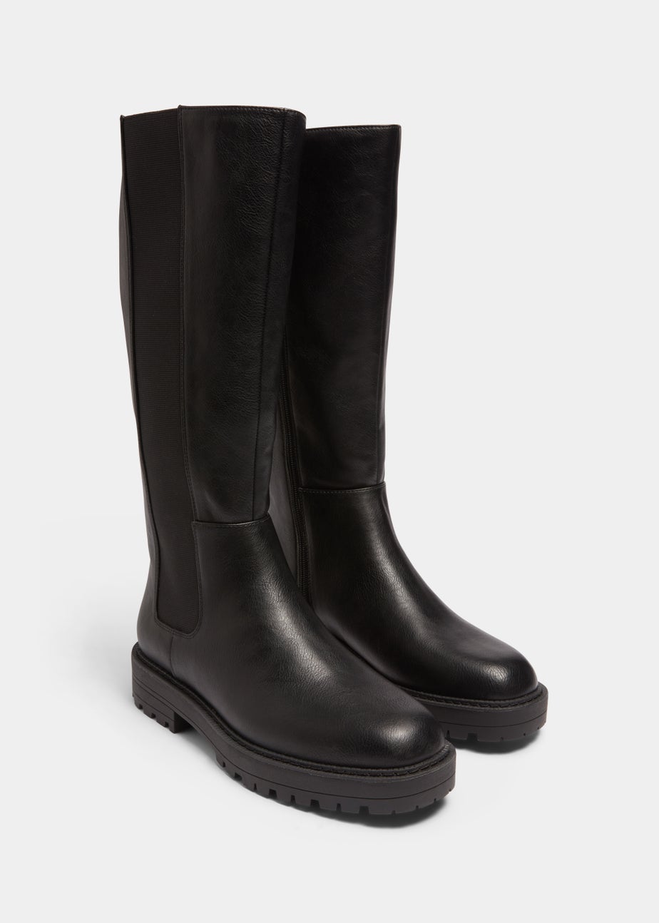 Black Cleated Knee High Boots
