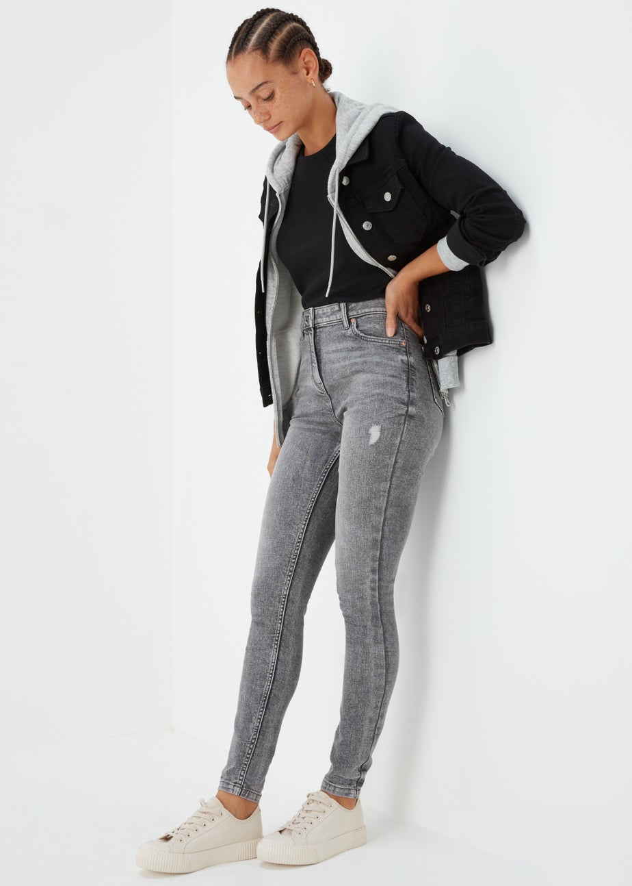 April Grey Ripped Super Skinny Jeans