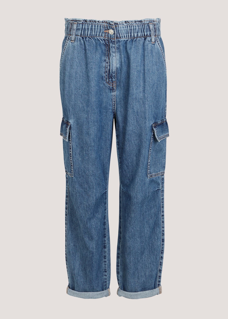 Mid Wash Cargo Paperbag Jeans