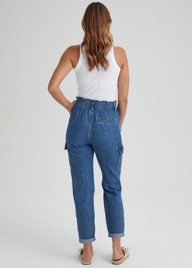 Mid Wash Cargo Paperbag Jeans