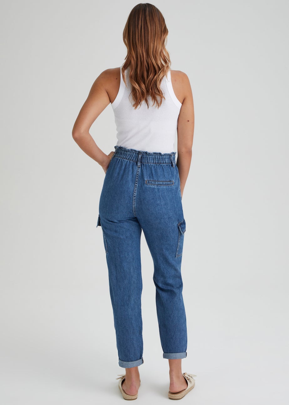 Mid Wash Cargo Paperbag Jeans
