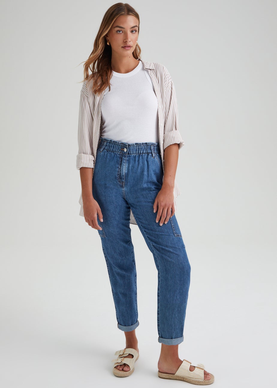 Mid Wash Cargo Paperbag Jeans