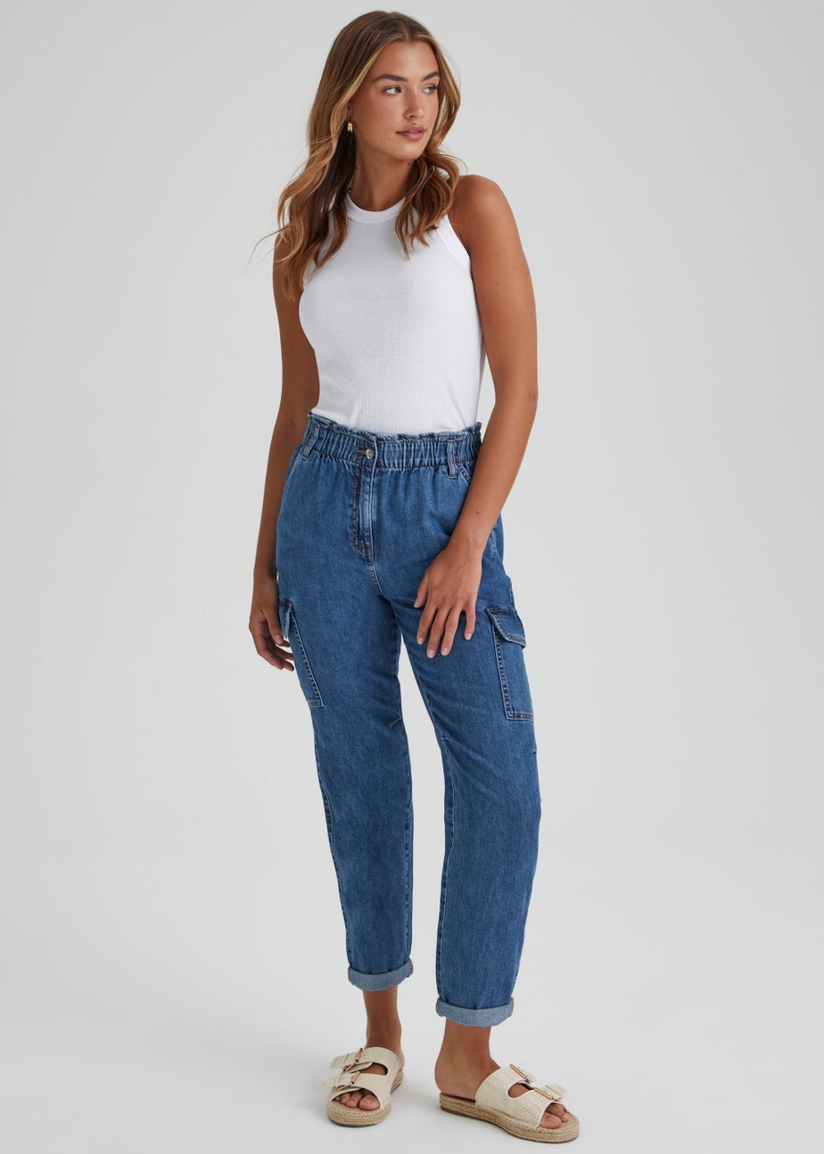 Mid Wash Cargo Paperbag Jeans
