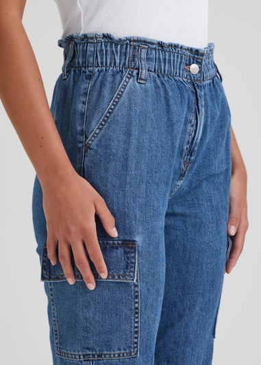 Mid Wash Cargo Paperbag Jeans