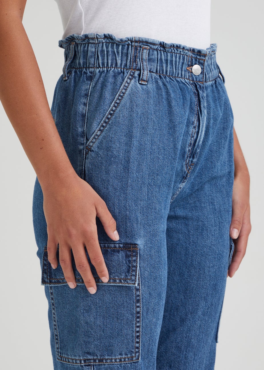Mid Wash Cargo Paperbag Jeans