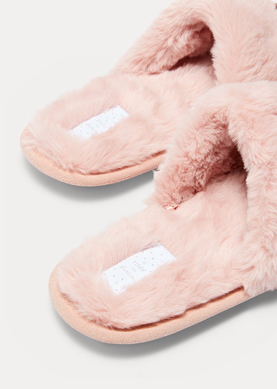 Pink Real Suede Trim Mule Slippers
