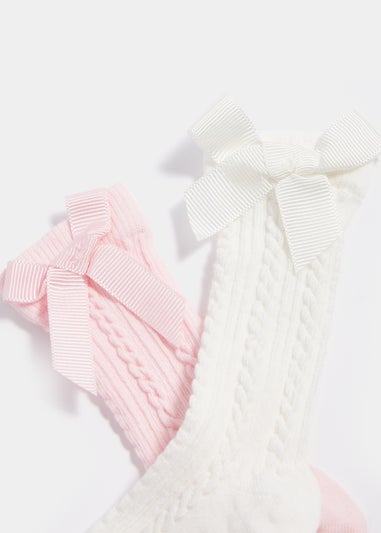 2 Pack Bow Knee High Baby Socks (Newborn-23mths)