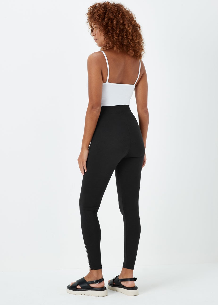 Black Ankle Zip Cotton Leggings