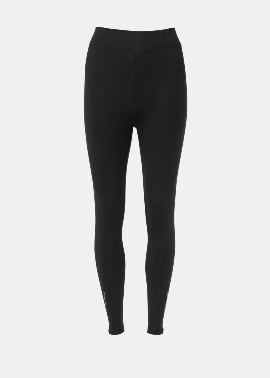 Black Ankle Zip Cotton Leggings