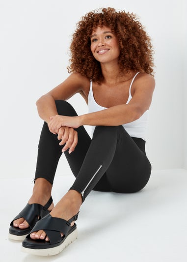 Black Ankle Zip Cotton Leggings
