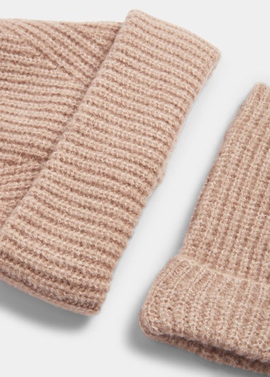 Murshroom Ribbed Beanie Hat & Fingerless Gloves Set