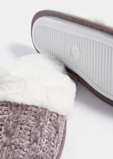 Grey Knitted Mule Slippers