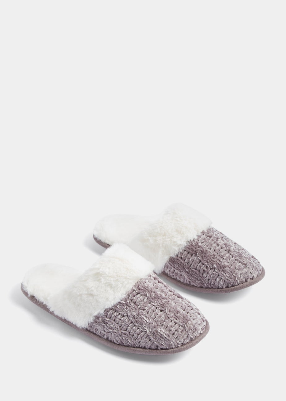 Grey Knitted Mule Slippers