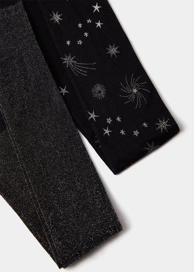 Girls 2 Pack Black Star Print Party Tights (2-11yrs)