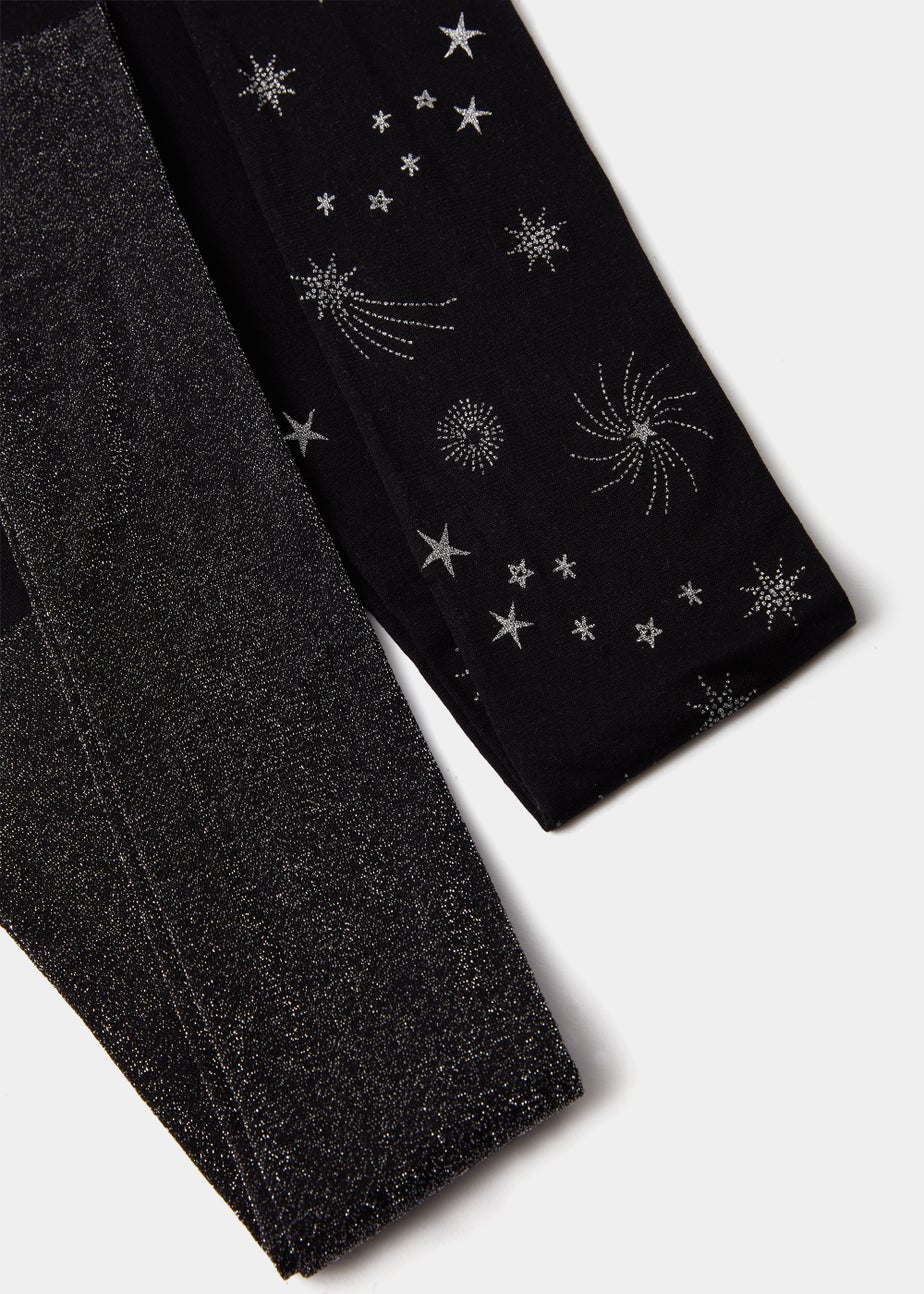Girls 2 Pack Black Star Print Party Tights (2-11yrs)