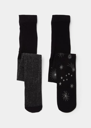 Girls 2 Pack Black Star Print Party Tights (2-11yrs)