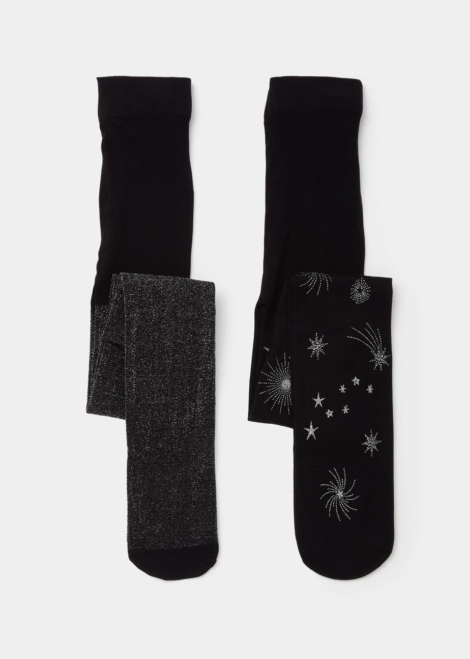 Girls 2 Pack Black Star Print Party Tights (2-11yrs)