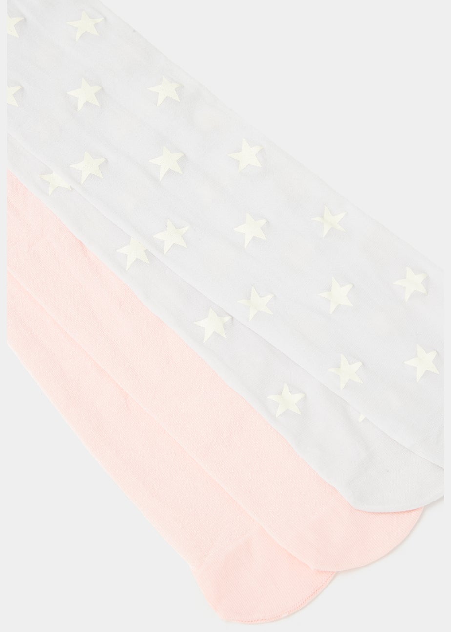 Girls 2 Pack Pink & Grey Star Tights (2-11yrs)