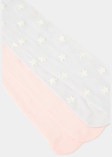 Girls 2 Pack Pink & Grey Star Tights (2-11yrs)