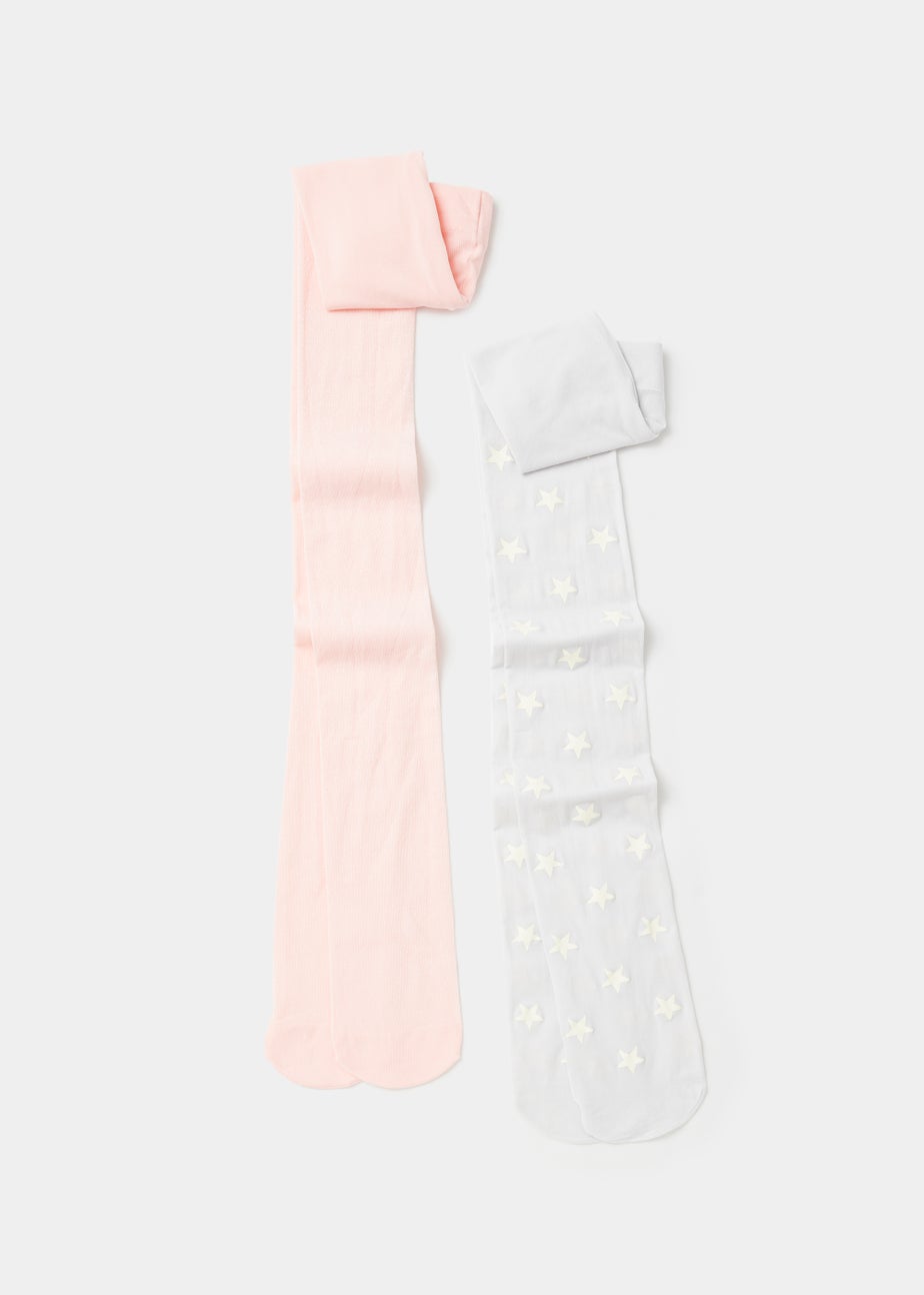 Girls 2 Pack Pink & Grey Star Tights (2-11yrs)