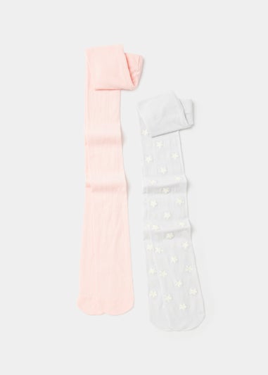 Girls 2 Pack Pink & Grey Star Tights (2-11yrs)