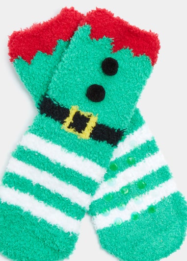 Kids Green Christmas Elf Slipper Socks (Younger 6-Older 5.5)