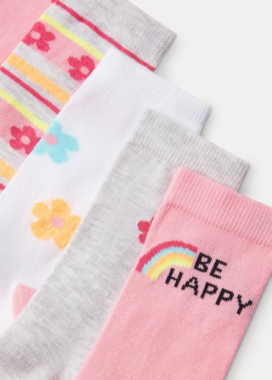5 Pack Multicoloured Neon Floral Print Ankle Socks